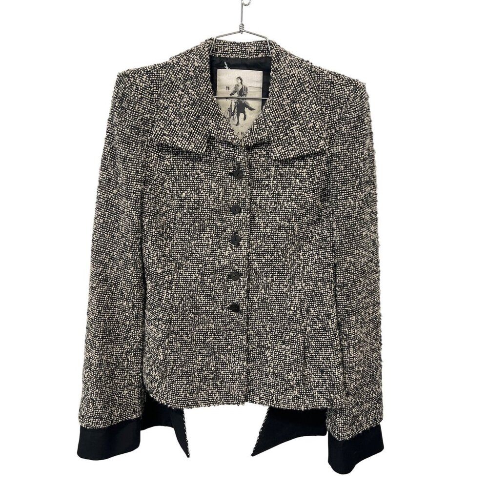 Mariella Burani Button Front Tweed Blazer Jacket Size 8 Wool Blend Retro Career
